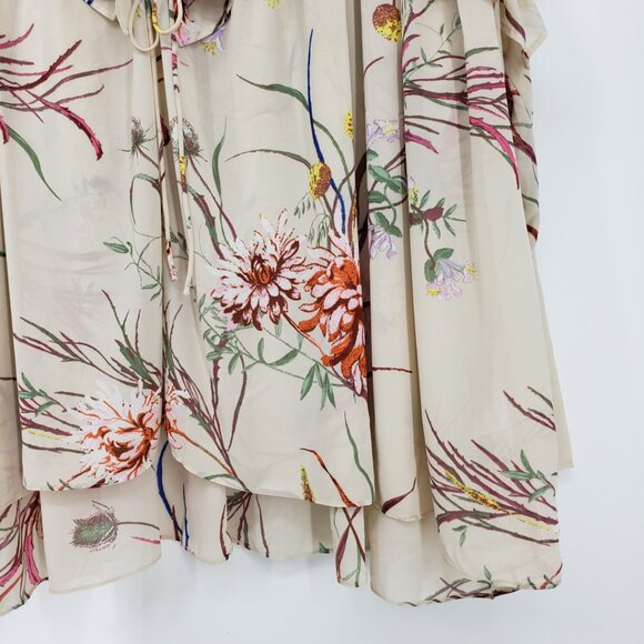H&M Floral Print Ruffle Trim Blouse Top XL Womens Long Sleeve Cream - Picture 5 of 7
